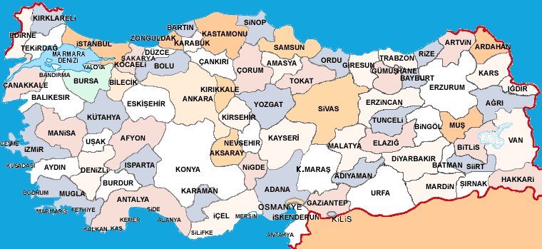 Türkiye Haritası - 81 il aktif